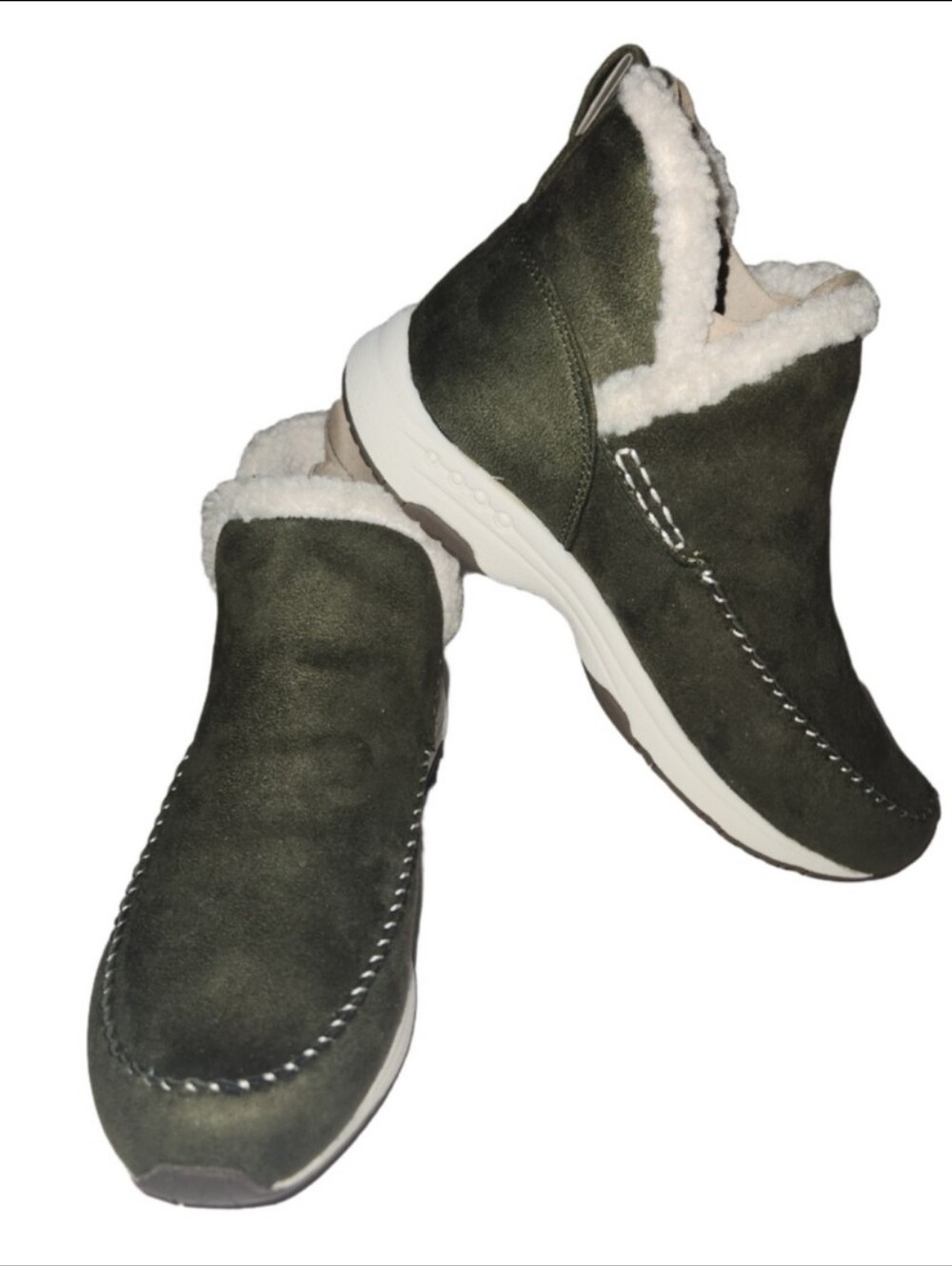 New Easy Spirit Womens Tuva 2 Green Faux Fur Faux Suede Shearling Boots Shoes